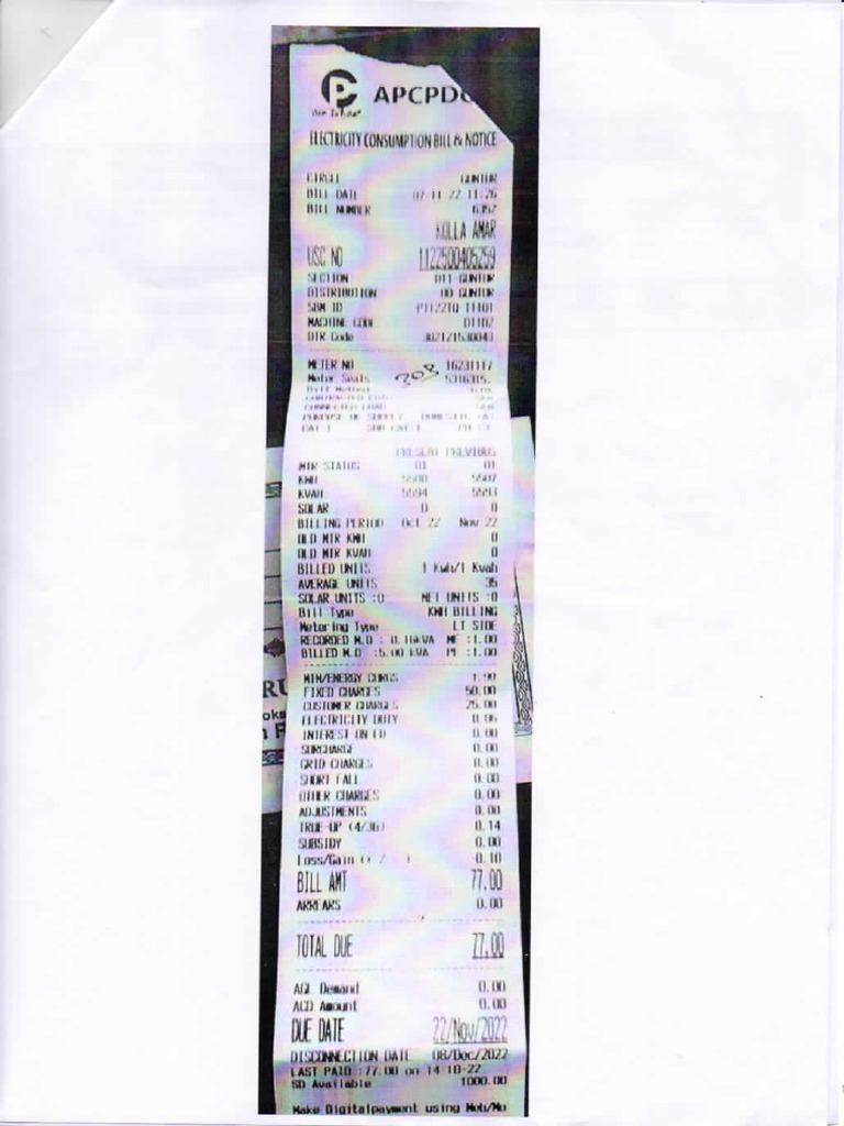 Kakumanu Gitanadh Power Bill N Receipt | PDF