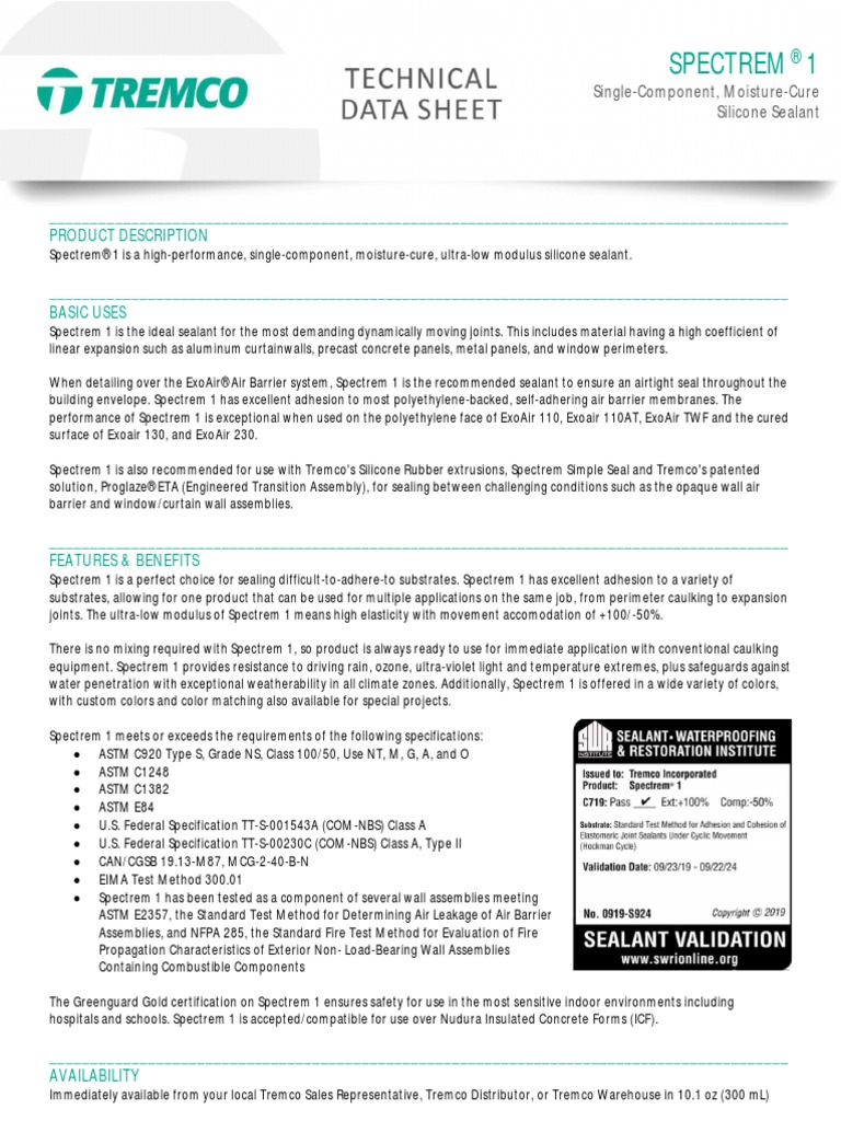 Spectrem 1 | PDF | Silicone | Building Materials