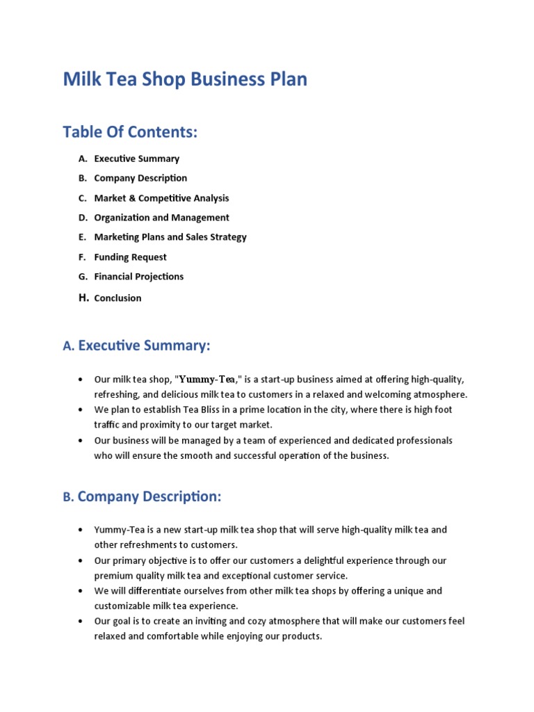 milk tea shop business plan pdf