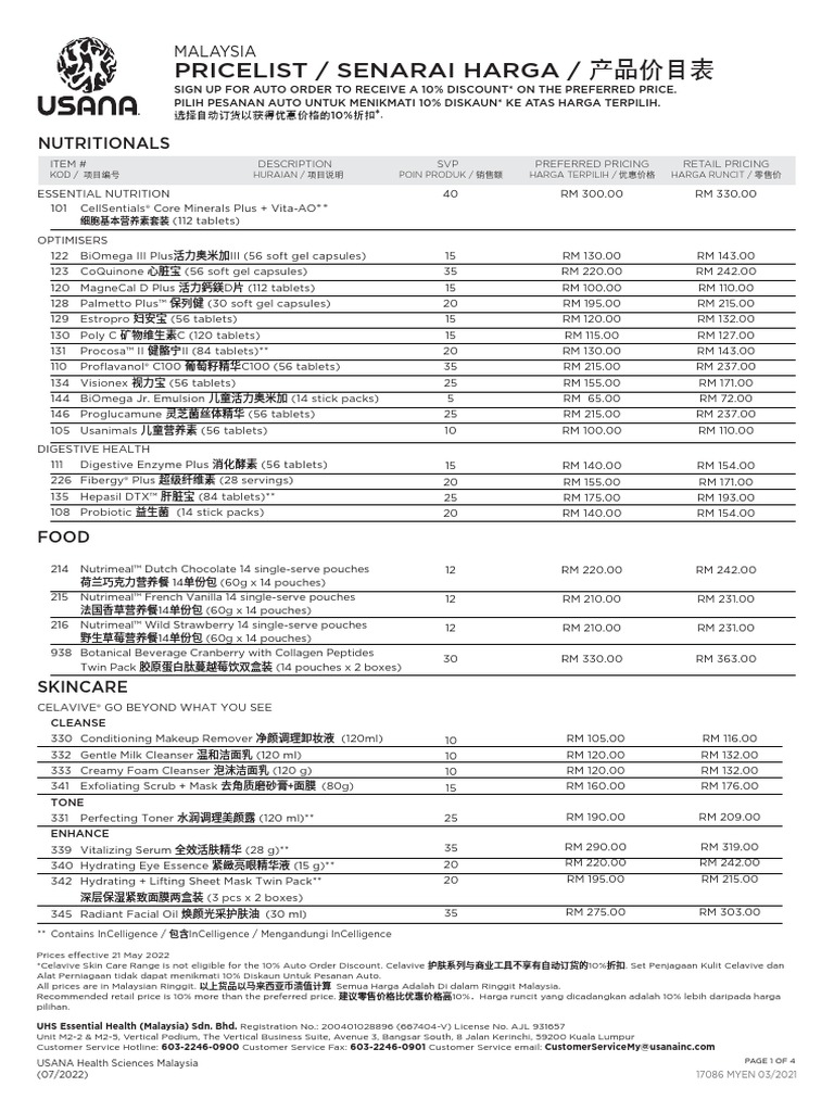 MY Distributor Pricelist 2707 | PDF | Skin | Skin Care
