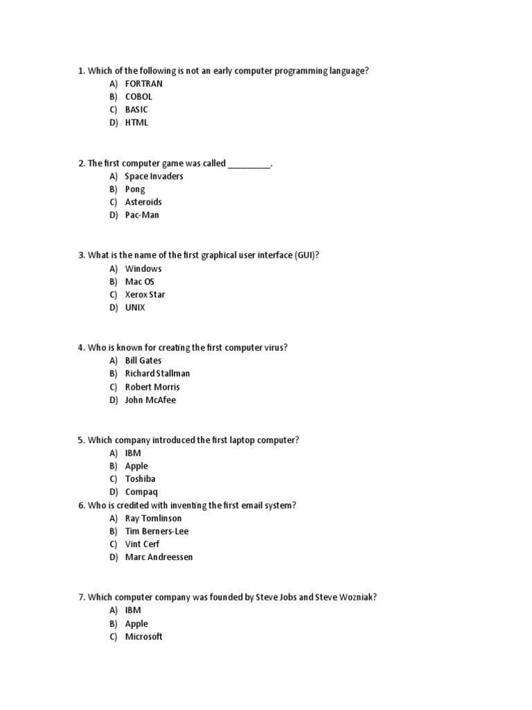 Computer History Quiz Questions | PDF | Virtual Reality | Graphical ...
