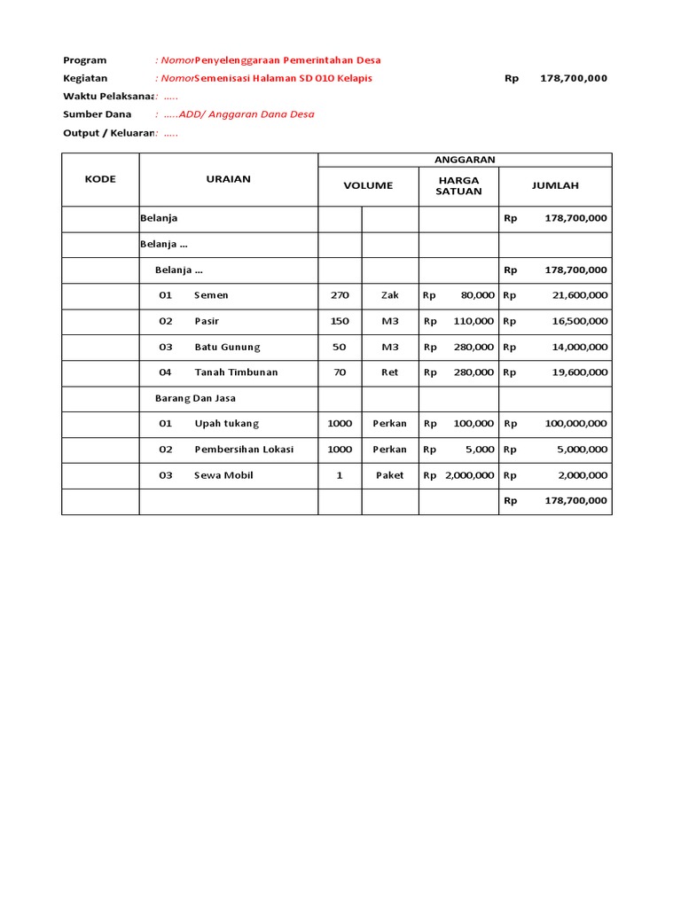 RAB Operasional RT Desa Kelapis | PDF