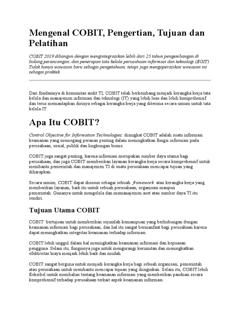 WAT IS COBIT intelligence overview