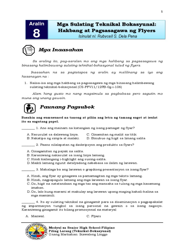 Filipino TVL Q1 Week 8 PDF
