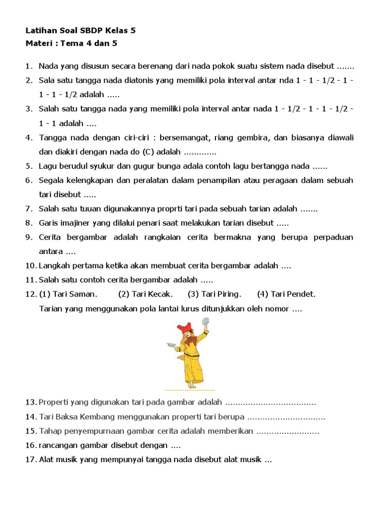 Latihan Soal Sbdp Kelas 5 Pdf