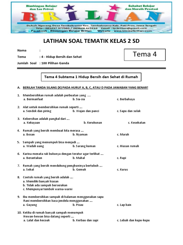 Panduan Lengkap: Download Soal Kelas 2 Tema 4 Hidup Bersih dan Sehat untuk Membangun Kebiasaan Positif