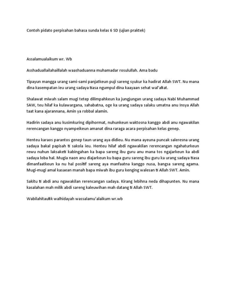 Contoh Pidato Perpisahan Bahasa Sunda Kelas 6 SD PDF