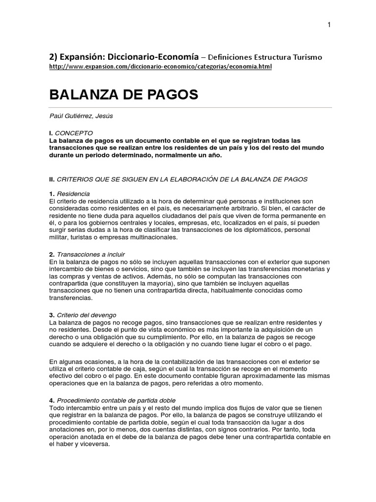 Estructura de la Balanza de Pagos | PDF | Producto Interno Bruto ...