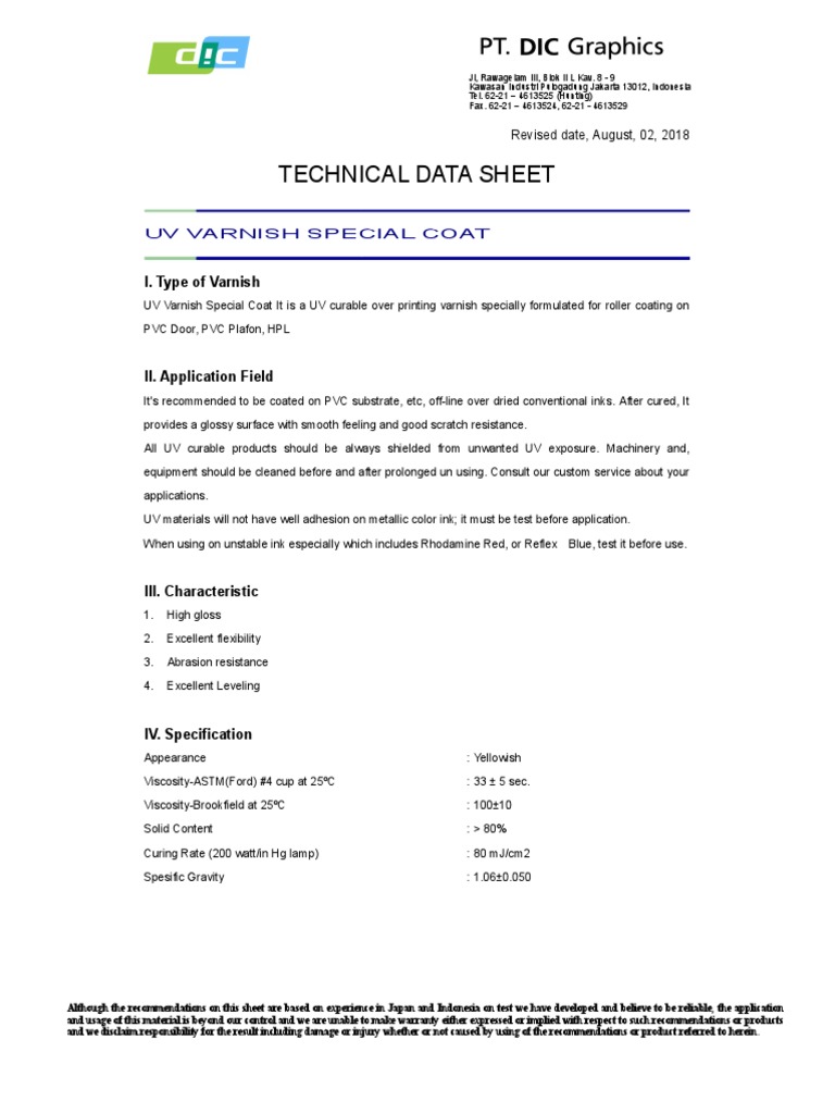 TDS UV Varnish Special Coat PDF Varnish Ultraviolet