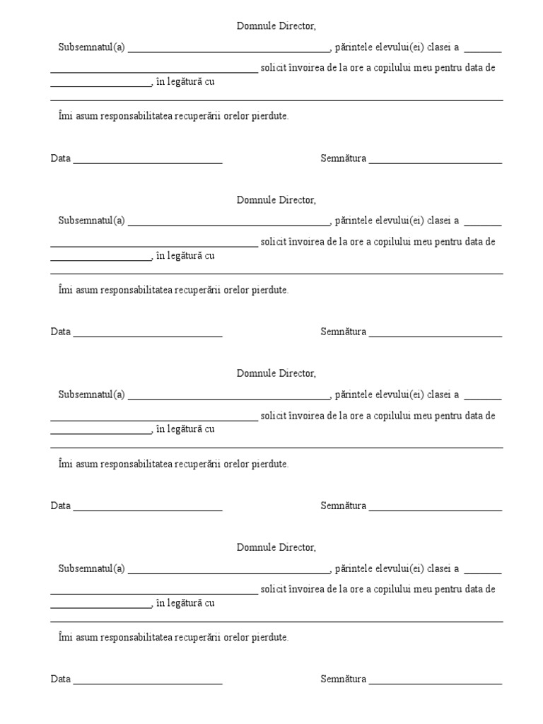 Cerere de Învoire | PDF