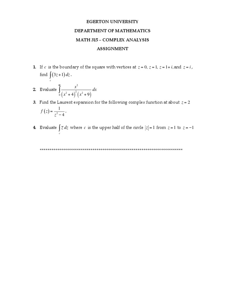 MATH 315 Complex Analysis Assignment | PDF | Teaching Methods ...