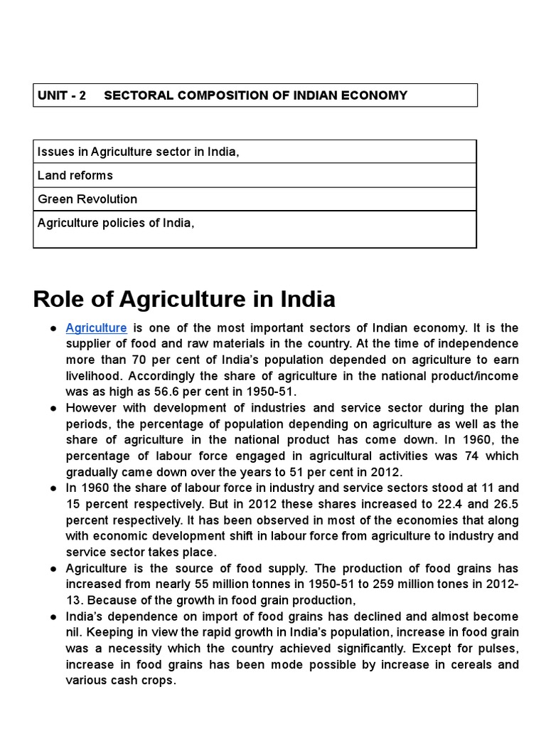 Role of Agriculture in India's Economy | PDF | Food Industry | Agriculture