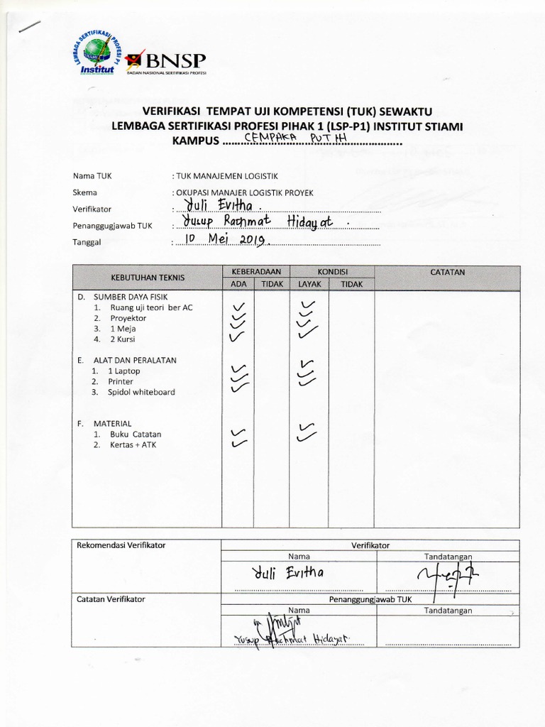 verifikasi TUK sewaktu - manager logistik | PDF