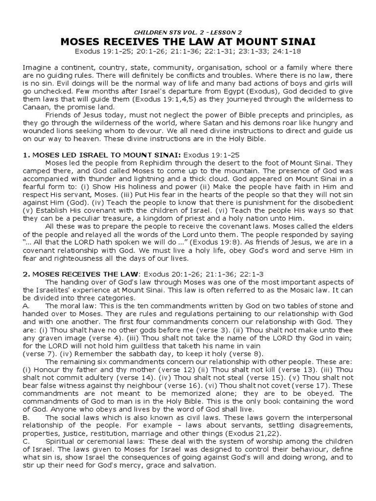 Moses Receives the Law at Sinai | PDF | Ten Commandments | New Covenant