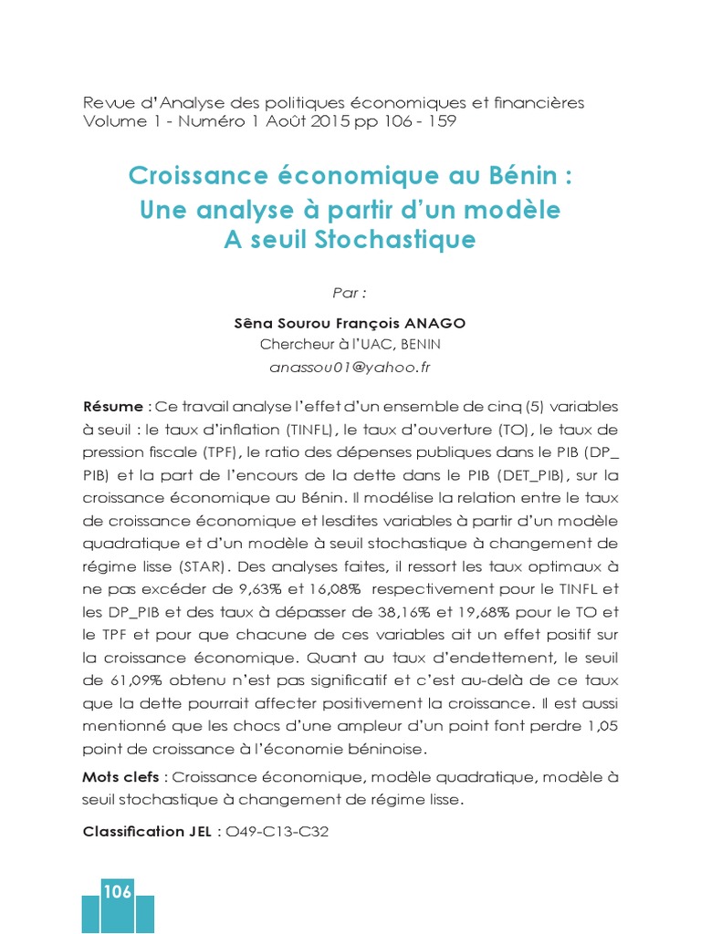 Analyse de la croissance économique au Bénin | PDF | Dette publique ...