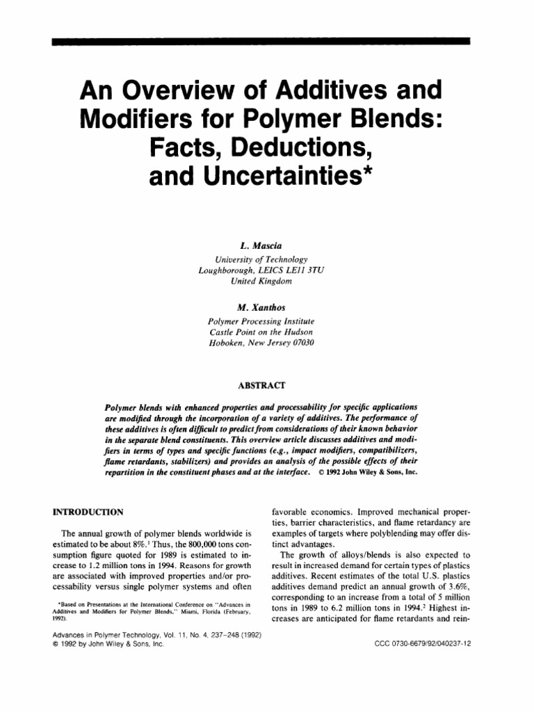 An Overview of Additives and Modifiers F PDF Polymers Copolymer