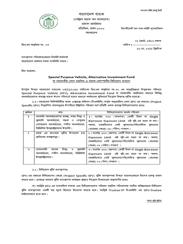 DOS Circular No. 03 Investment in Special Purpose Vehicle, Alternative