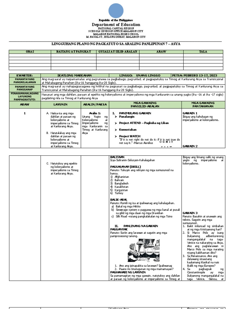 Ap7 Q3 Unang-Linggo | PDF