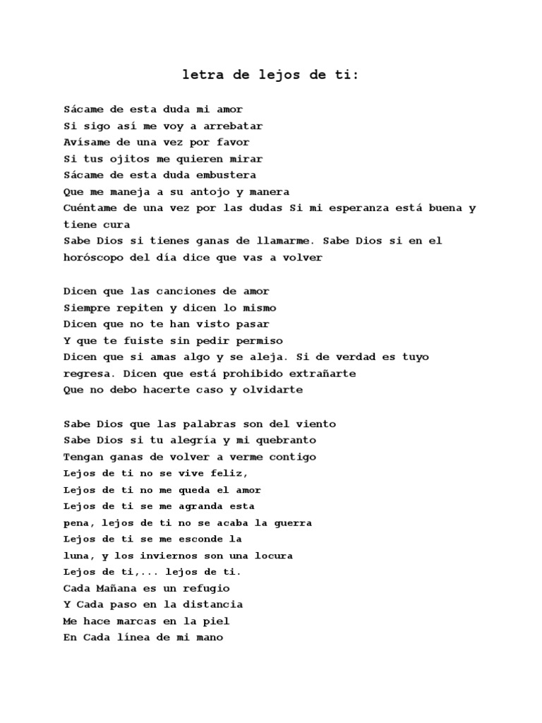 Lejos De Ti Letras Que Expresan El Dolor De La Ausencia Y El Anhelo 