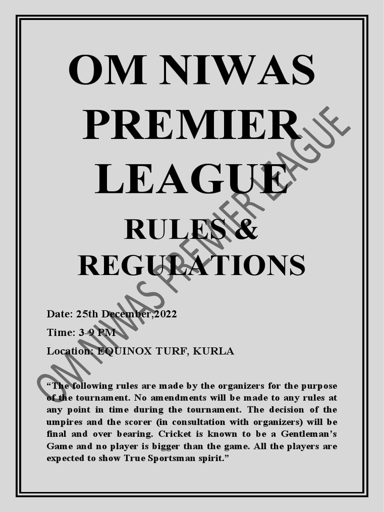 Onpl Rules PDF Bowling (Cricket) Athletic Sports