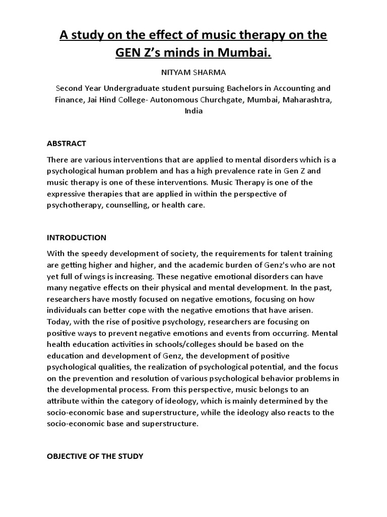 Music Therapy's Impact on Gen Z in Mumbai | PDF | Psychotherapy ...