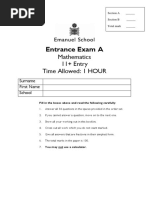 Emanuel Maths 11 Entrance Exam A