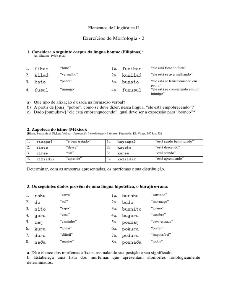 Exercícios de Morfologia e Morfemas | PDF | Linguística | Comunicação ...