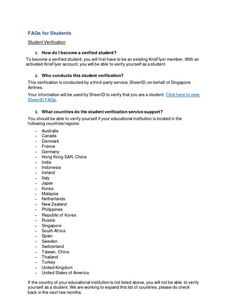 Student Verification for KrisFlyer Members | PDF