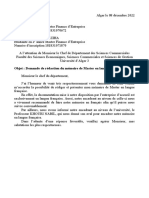 Demande de Rédaction Du Projet de Fin D'étude en Langue Française