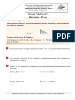Ficha de Trabalho - Teorema de Pitágoras