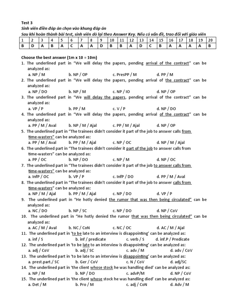 Syntax Test 3 Pdf Subject Grammar Object Grammar