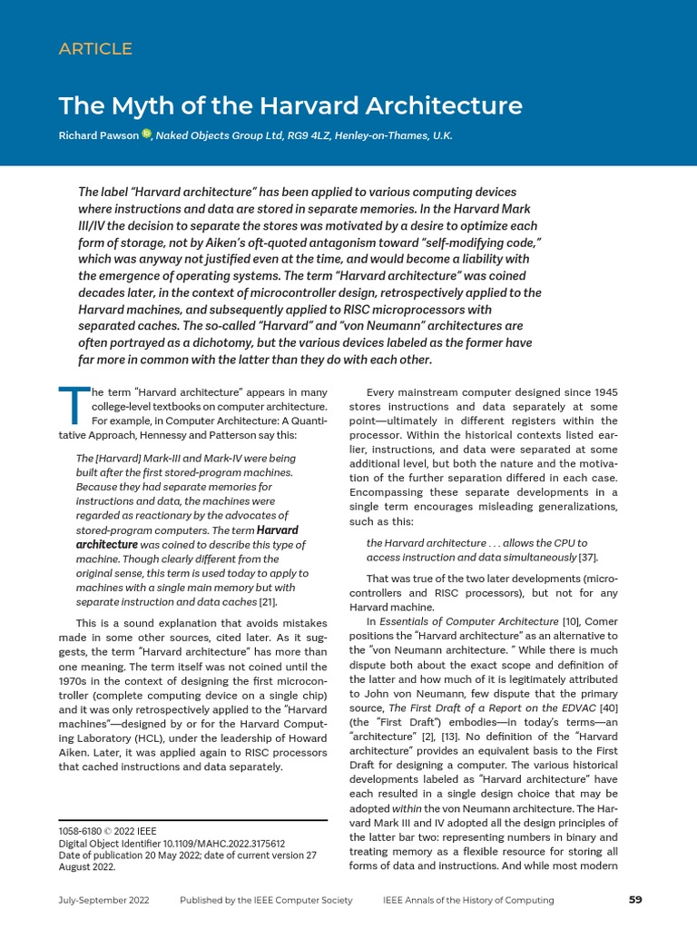 The Myth of The Harvard Architecture: Article | PDF | Microprocessor ...