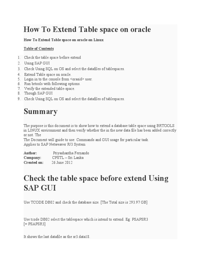 How To Extend Table Space On Oracle | PDF