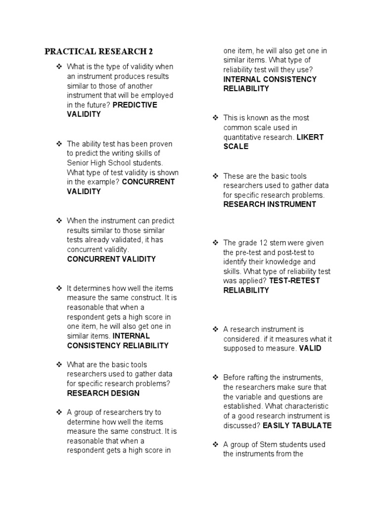 Validity and Reliability in Research Instruments | PDF | Validity ...