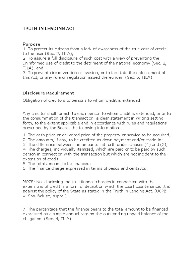 RFBT.09 Lecture Notes (Truth in Lending Act) PDF Truth In Lending Act Credit