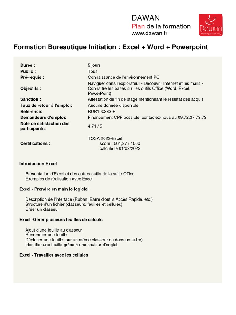 Formation Bureautique : Excel, Word, PowerPoint | PDF | Microsoft Word ...