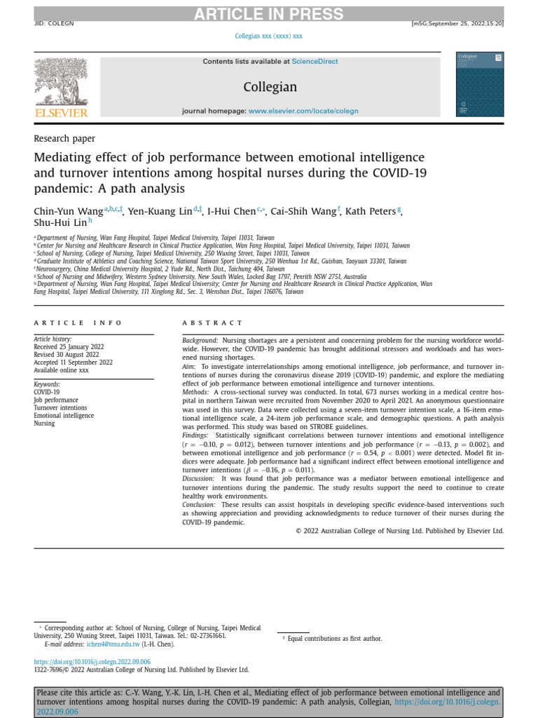 Mediating Effect of Job Performance Between Emotional | PDF | Nursing ...