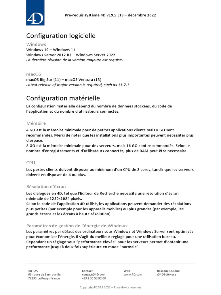 4D v19.5 LTS SystemRequirements FR | PDF