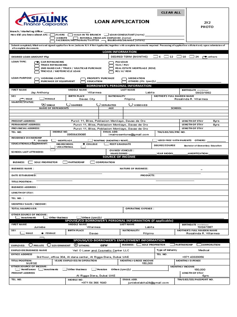 Asialink Loan Application Form | PDF | Banks | Loans