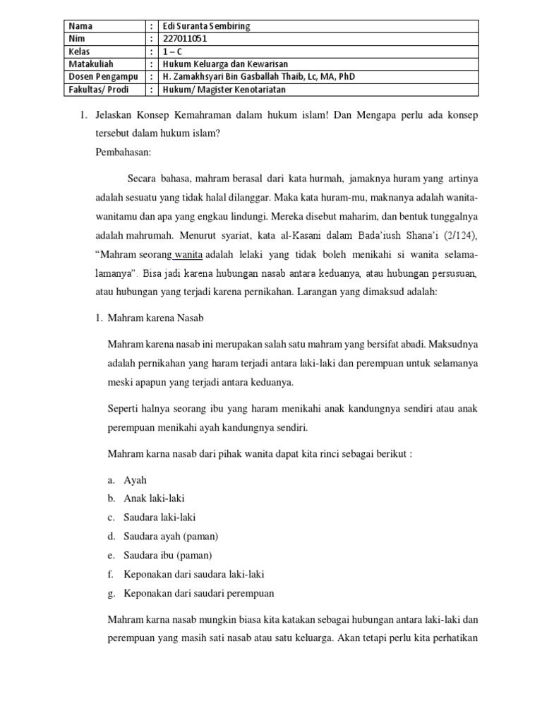 Konsep Mahram dalam Hukum Islam | PDF