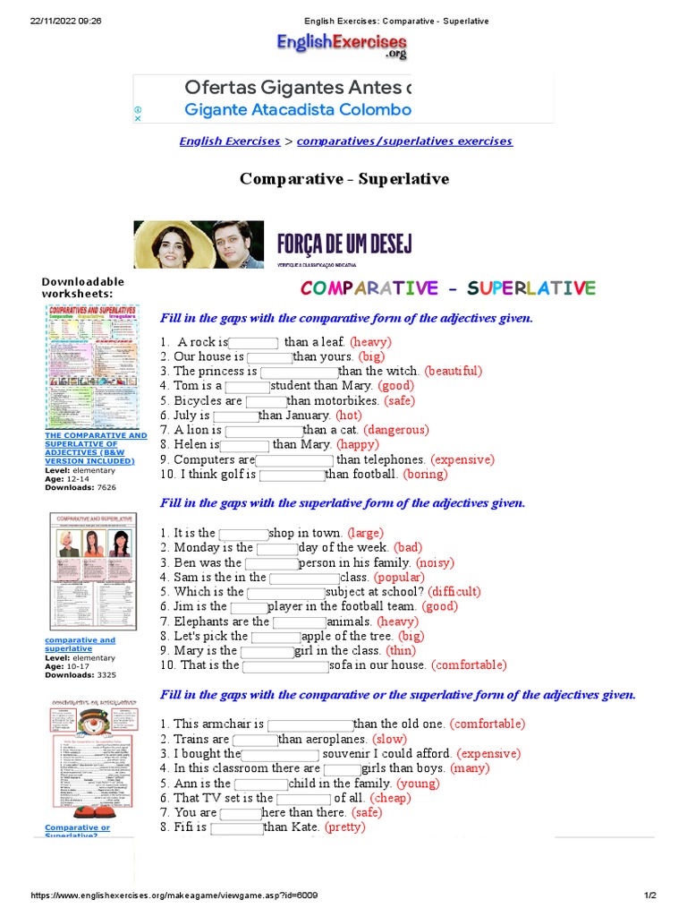 Comparative and Superlative Exercises | PDF