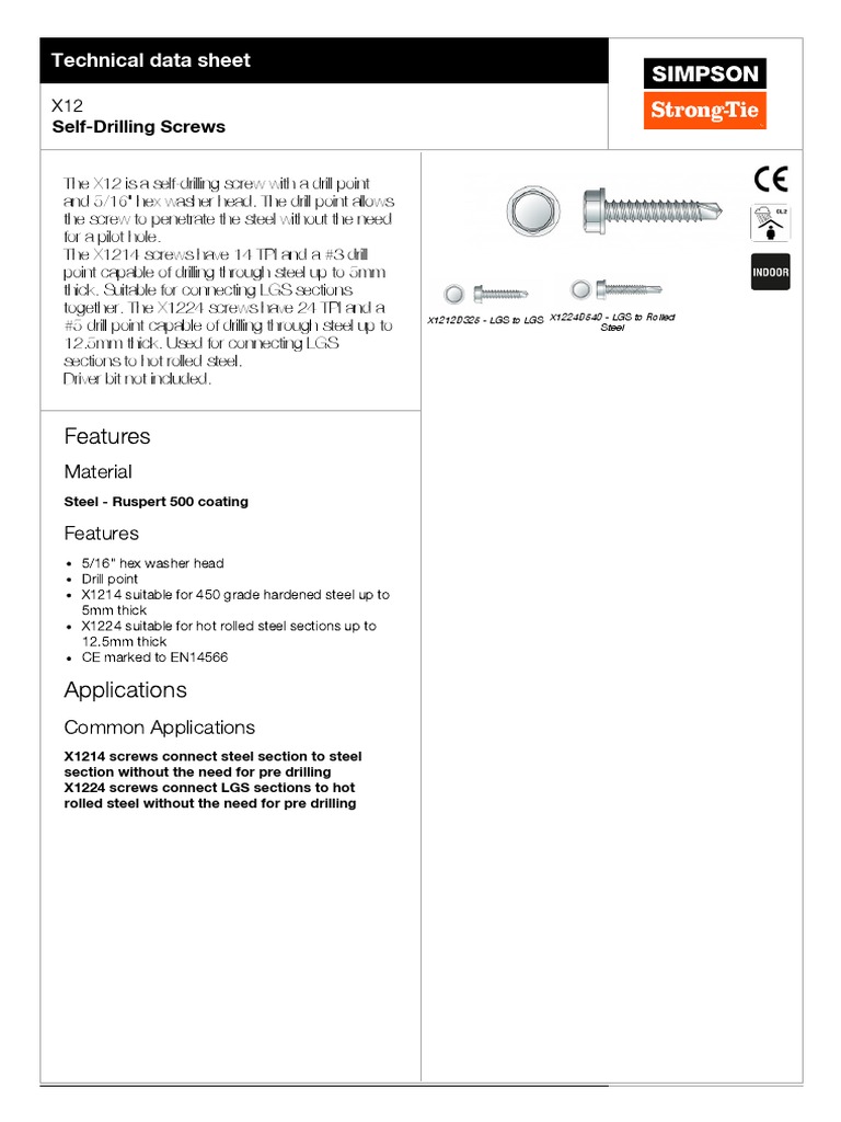 X12 Self Drilling Screws PDF Screw Civil Engineering