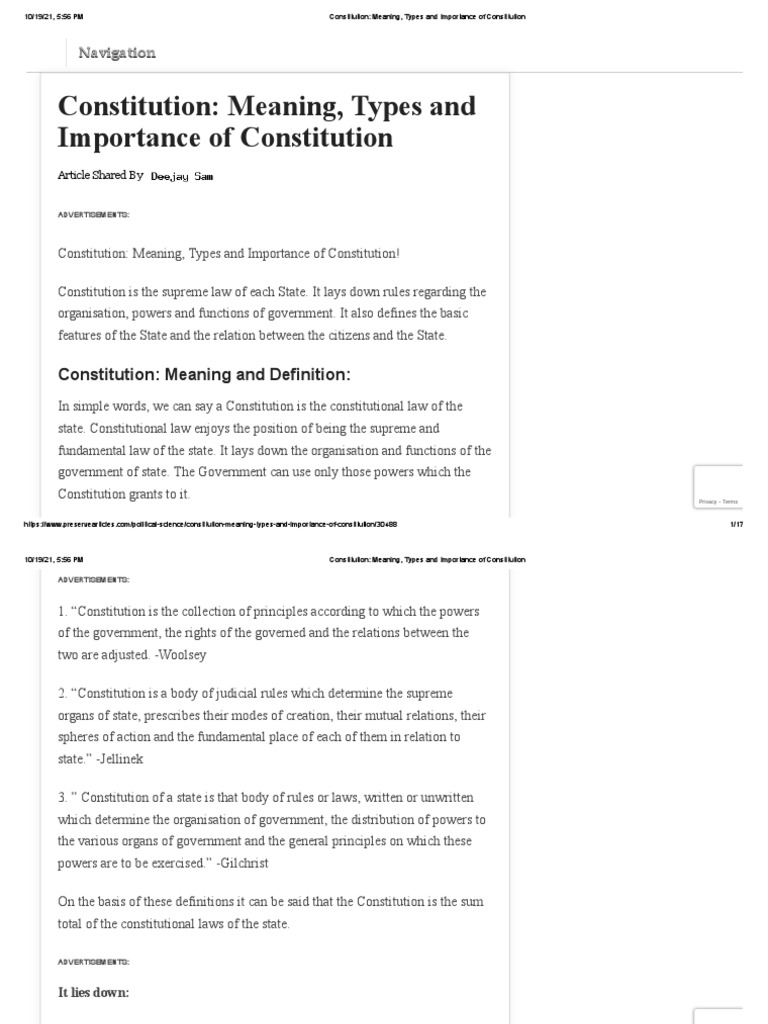 Constitution Meaning, Types and Importance of Constitution PDF