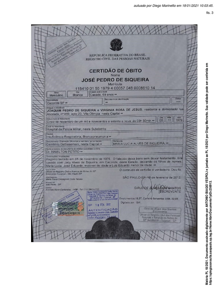 Certidão De óbito Pdf Pdf