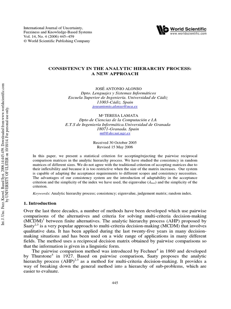 New Consistency Approach in AHP | PDF | Eigenvalues And Eigenvectors ...