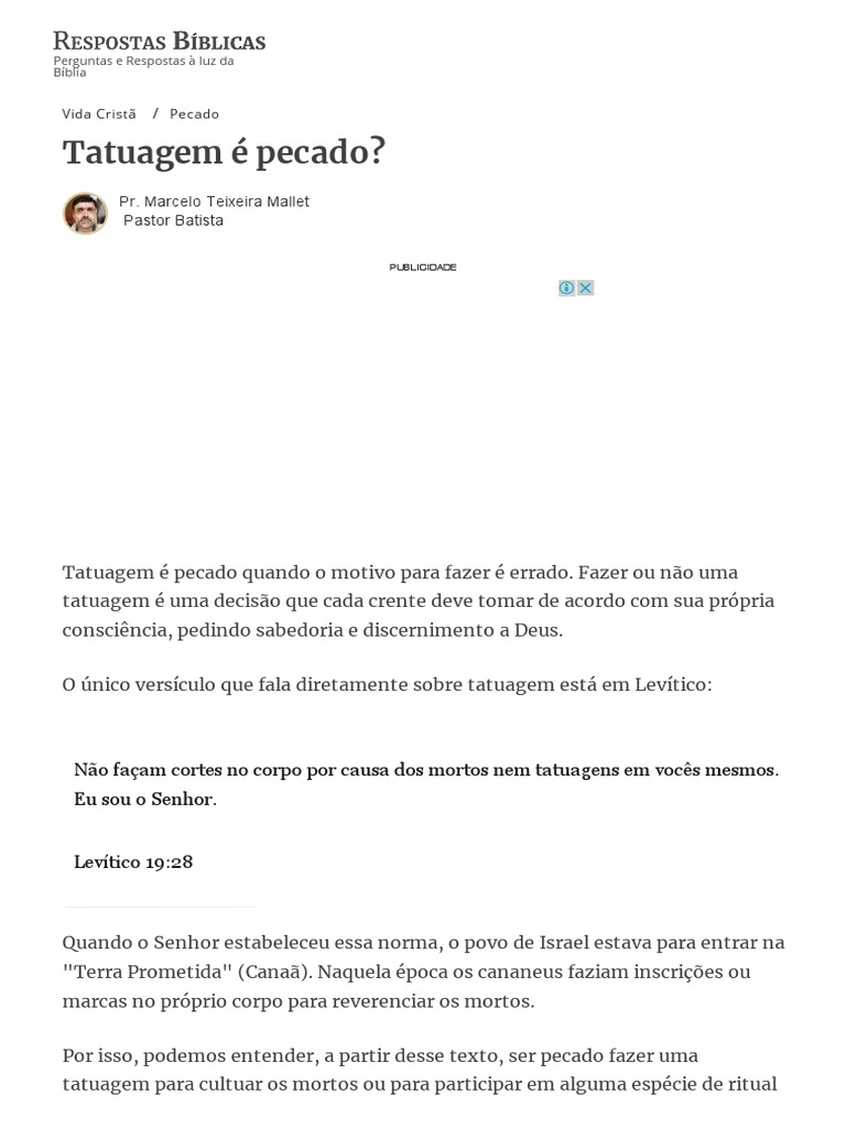 Tatuagem e a Perspectiva Bíblica | PDF | Tatuagem | Pecado