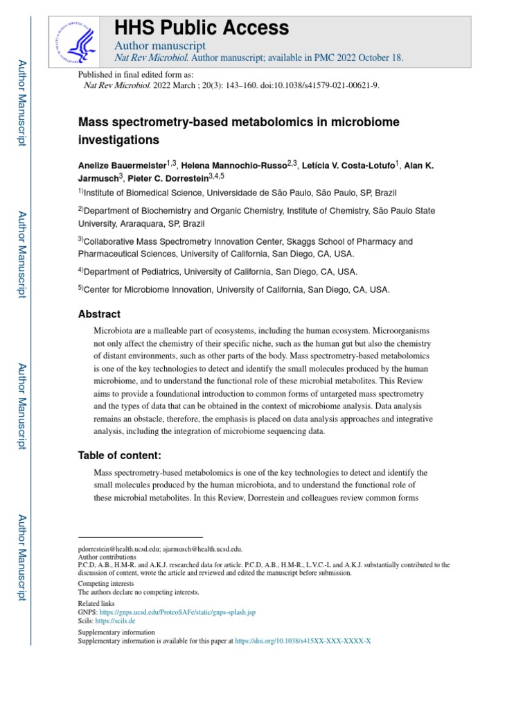 Bauermeister | PDF | Metabolomics | Mass Spectrometry