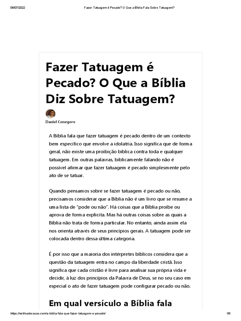 Tatuagem: Pecado Segundo a Bíblia? | PDF | Tatuagem | Bíblia, image size:768x1024