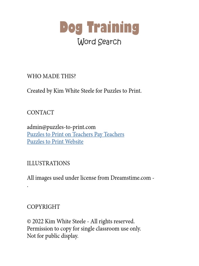 Dog Training Word Search PDF Animal Training Word Search