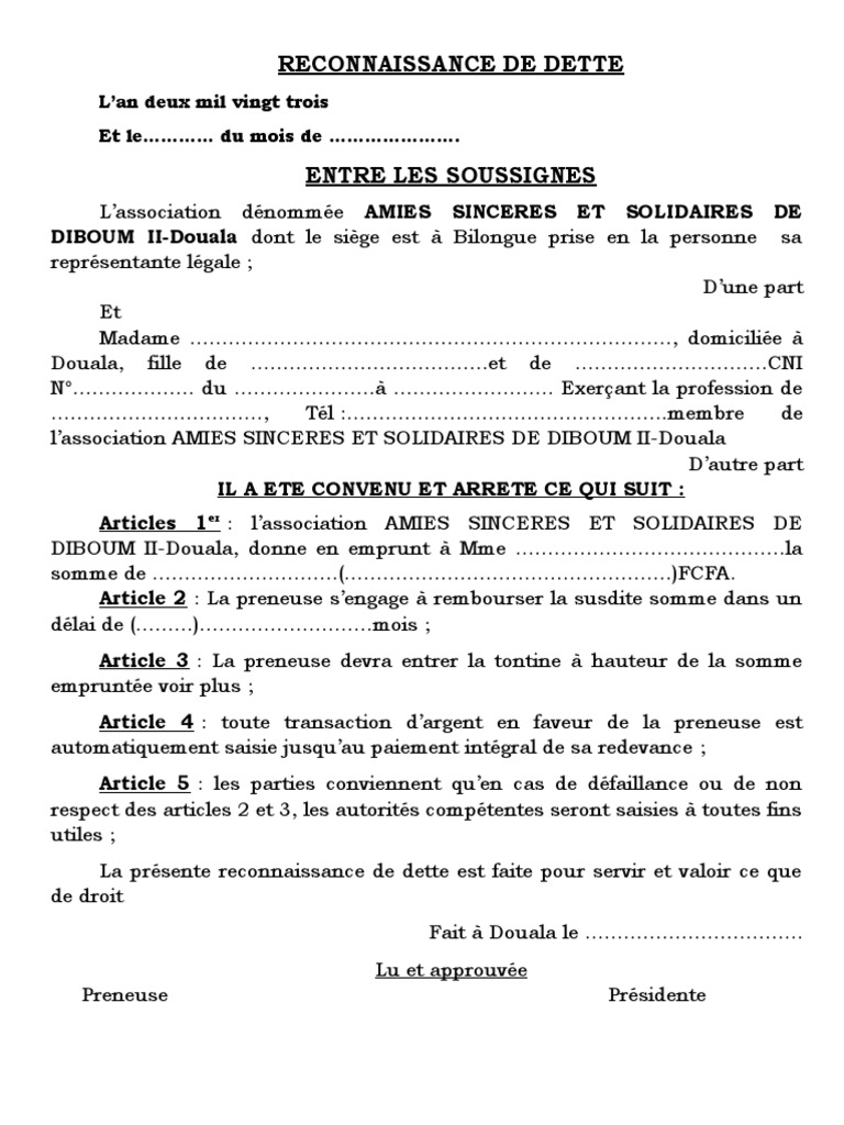 Modèle de reconnaissance de dette 2023 | PDF